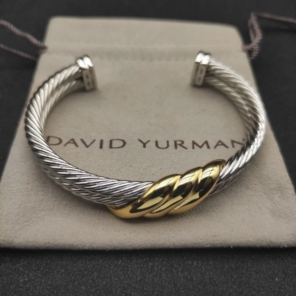 David Yurman Two-Tone Twisted Cable Cuff in Silver and Gold